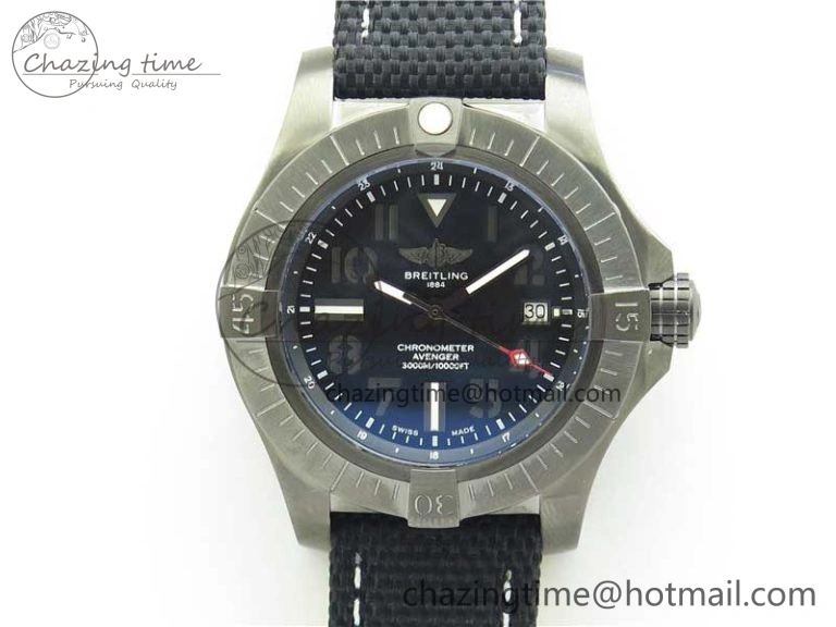 Seawolf 45mm DLC B50 1:1 BestEdition SuperLumed Black Dial Black Numeral Markers on Black Nylon Strap A2824(SuperThick Crystal)
