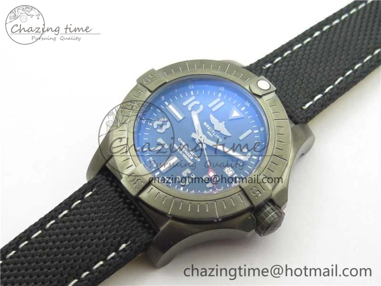 Seawolf 45mm DLC B50 1:1 BestEdition SuperLumed Black Dial Black Numeral Markers on Black Nylon Strap A2824(SuperThick Crystal)