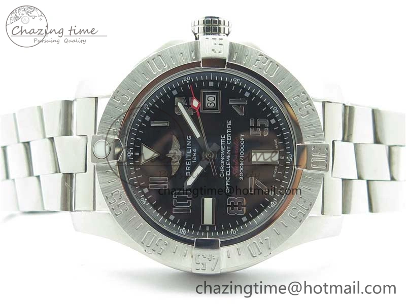 Seawolf 45mm SS B50 1:1 Best Edition SuperLumed Black Dial Numeral Markers on SS Bracelet A2824(Super Thick Crystal)