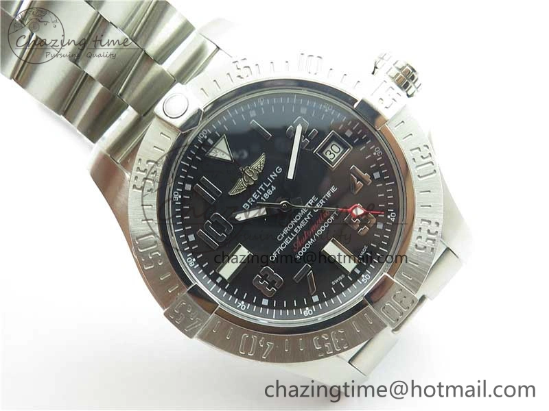 Seawolf 45mm SS B50 1:1 Best Edition SuperLumed Black Dial Numeral Markers on SS Bracelet A2824(Super Thick Crystal)