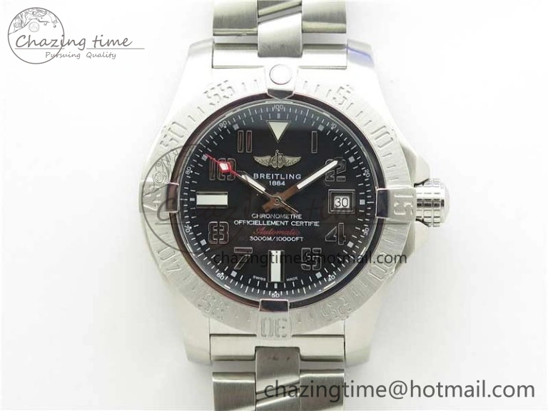 Seawolf 45mm SS B50 1:1 Best Edition SuperLumed Black Dial Numeral Markers on SS Bracelet A2824(Super Thick Crystal)