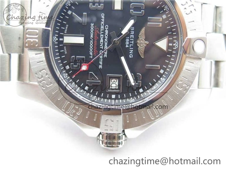 Seawolf 45mm SS B50 1:1 Best Edition SuperLumed Black Dial Numeral Markers on SS Bracelet A2824(Super Thick Crystal)