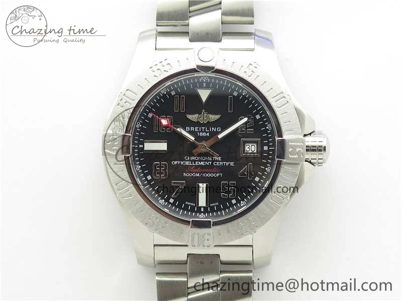 Seawolf 45mm SS B50 1:1 Best Edition SuperLumed Black Dial Numeral Markers on SS Bracelet A2824(Super Thick Crystal)