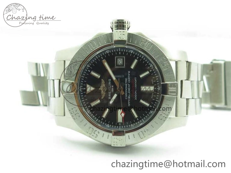 Seawolf 45mm SS B50 1:1 Best Edition SuperLumed Black Dial Sticks Markers on SS Bracelet A2824(Super Thick Crystal)