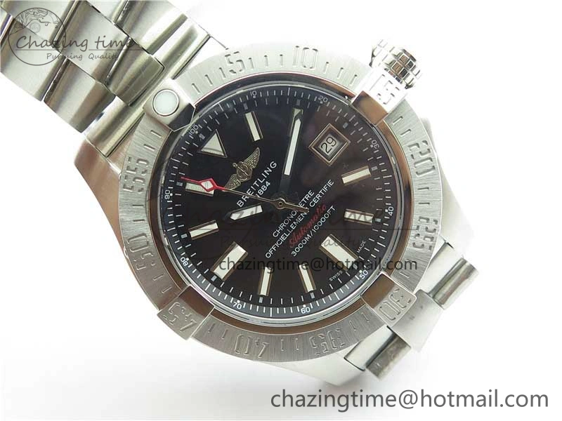 Seawolf 45mm SS B50 1:1 Best Edition SuperLumed Black Dial Sticks Markers on SS Bracelet A2824(Super Thick Crystal)
