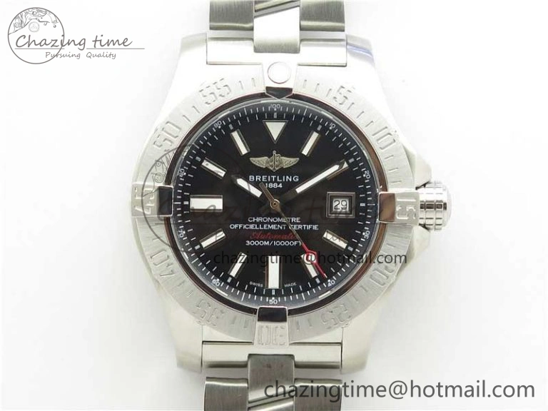Seawolf 45mm SS B50 1:1 Best Edition SuperLumed Black Dial Sticks Markers on SS Bracelet A2824(Super Thick Crystal)