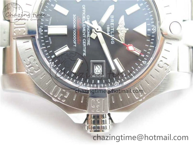 Seawolf 45mm SS B50 1:1 Best Edition SuperLumed Black Dial Sticks Markers on SS Bracelet A2824(Super Thick Crystal)