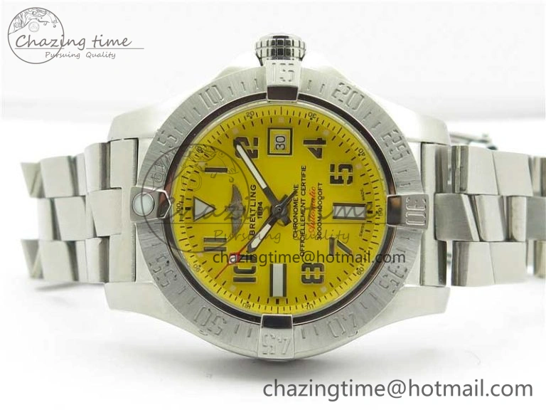 Seawolf 45mm SS B50 1:1 Best Edition SuperLumed Yellow Dial Numeral Markers on SS Bracelet A2824(Super Thick Crystal)