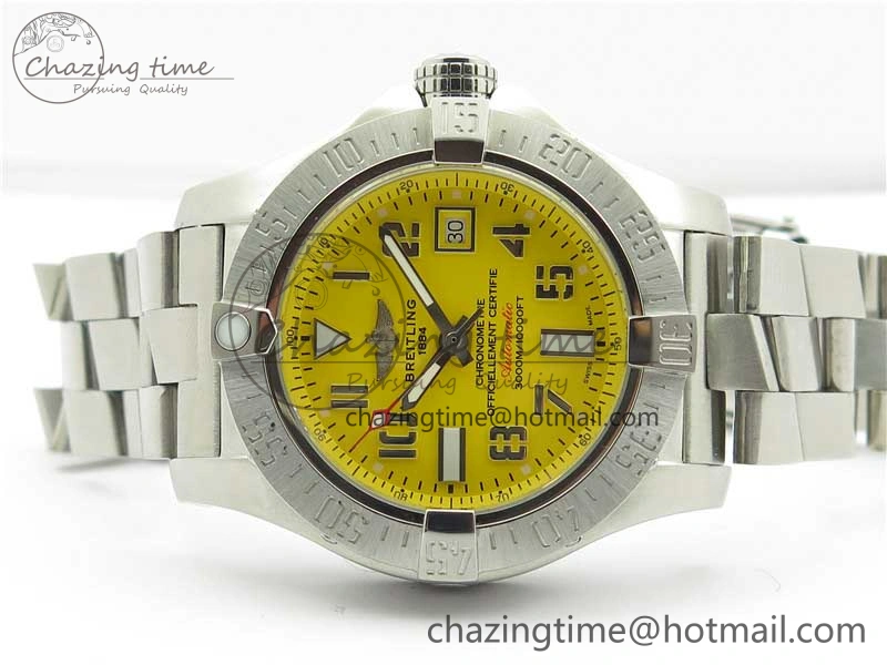 Seawolf 45mm SS B50 1:1 Best Edition SuperLumed Yellow Dial Numeral Markers on SS Bracelet A2824(Super Thick Crystal)