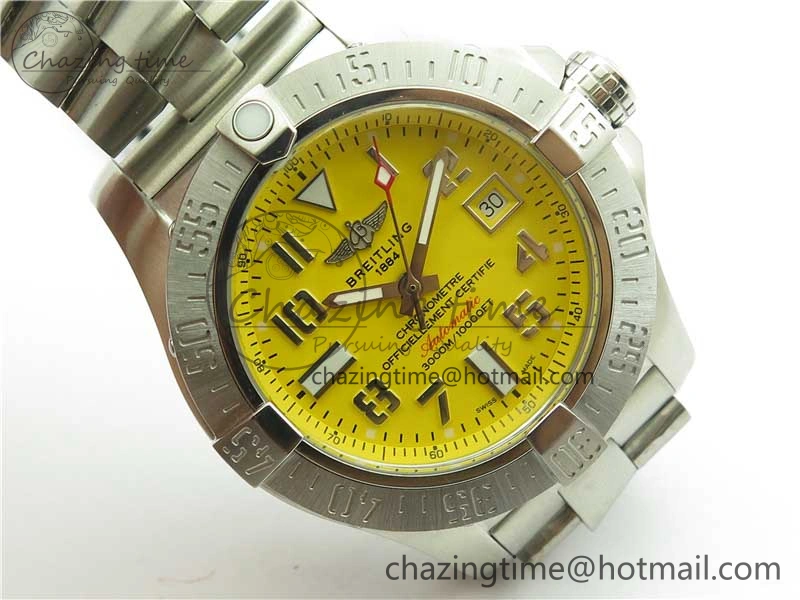 Seawolf 45mm SS B50 1:1 Best Edition SuperLumed Yellow Dial Numeral Markers on SS Bracelet A2824(Super Thick Crystal)