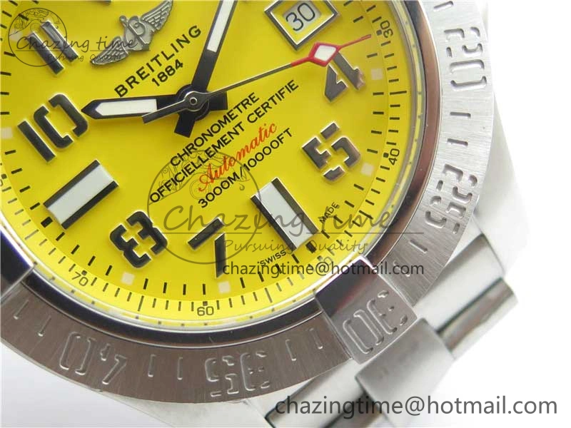 Seawolf 45mm SS B50 1:1 Best Edition SuperLumed Yellow Dial Numeral Markers on SS Bracelet A2824(Super Thick Crystal)