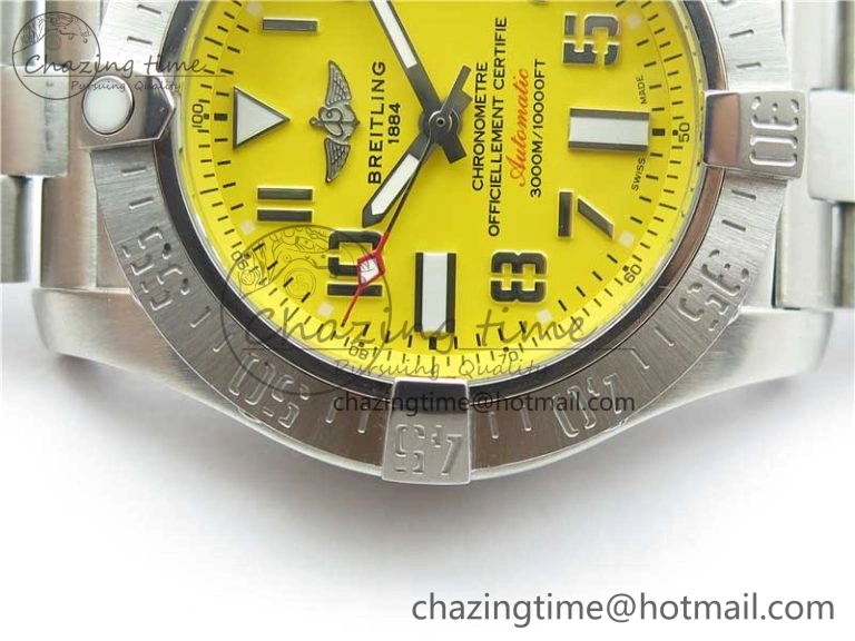 Seawolf 45mm SS B50 1:1 Best Edition SuperLumed Yellow Dial Numeral Markers on SS Bracelet A2824(Super Thick Crystal)