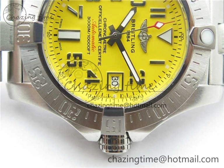 Seawolf 45mm SS B50 1:1 Best Edition SuperLumed Yellow Dial Numeral Markers on SS Bracelet A2824(Super Thick Crystal)