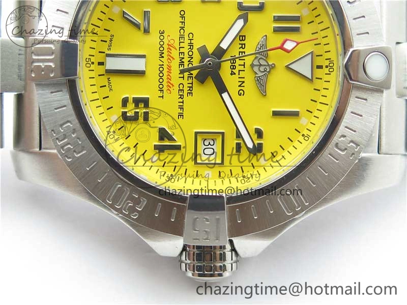 Seawolf 45mm SS B50 1:1 Best Edition SuperLumed Yellow Dial Numeral Markers on SS Bracelet A2824(Super Thick Crystal)