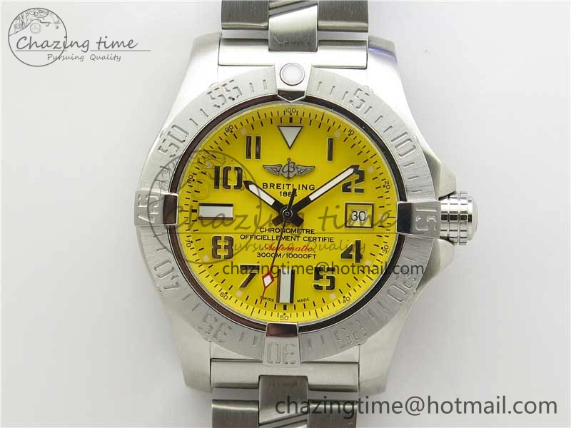 Seawolf 45mm SS B50 1:1 Best Edition SuperLumed Yellow Dial Numeral Markers on SS Bracelet A2824(Super Thick Crystal)