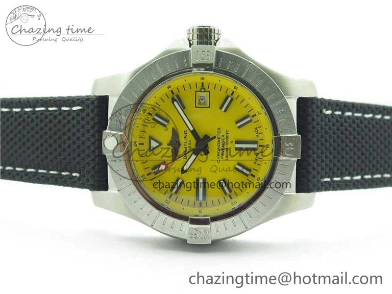 Seawolf 45mm SS B50 1:1 BestEdition SuperLumed Yellow Dial Black Sticks Markers on Black Nylon Strap A2824(SuperThick Crystal)
