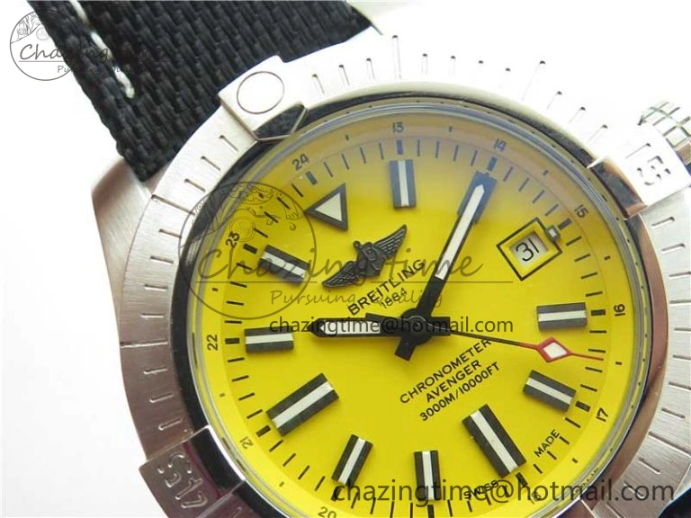 Seawolf 45mm SS B50 1:1 BestEdition SuperLumed Yellow Dial Black Sticks Markers on Black Nylon Strap A2824(SuperThick Crystal)