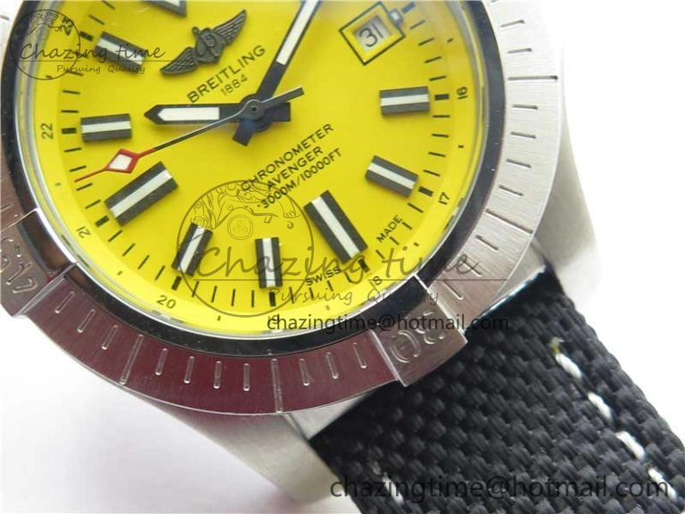 Seawolf 45mm SS B50 1:1 BestEdition SuperLumed Yellow Dial Black Sticks Markers on Black Nylon Strap A2824(SuperThick Crystal)