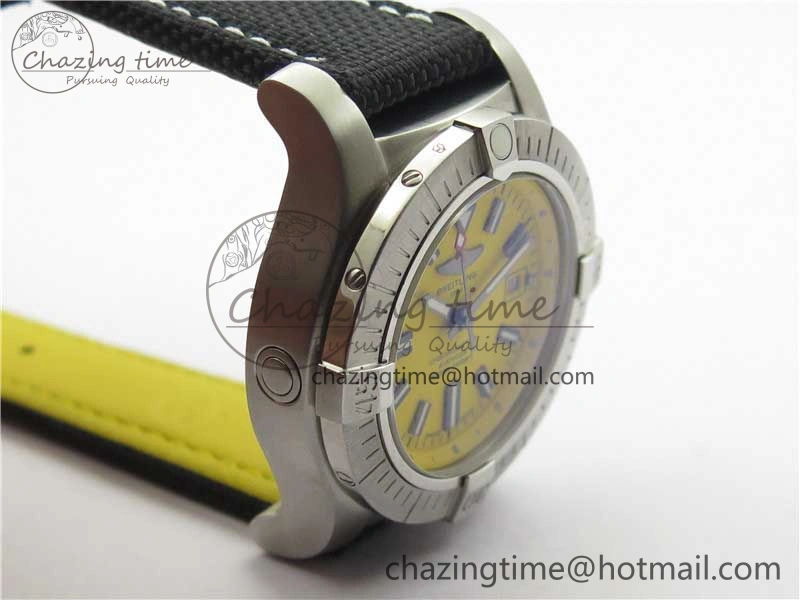Seawolf 45mm SS B50 1:1 BestEdition SuperLumed Yellow Dial Black Sticks Markers on Black Nylon Strap A2824(SuperThick Crystal)