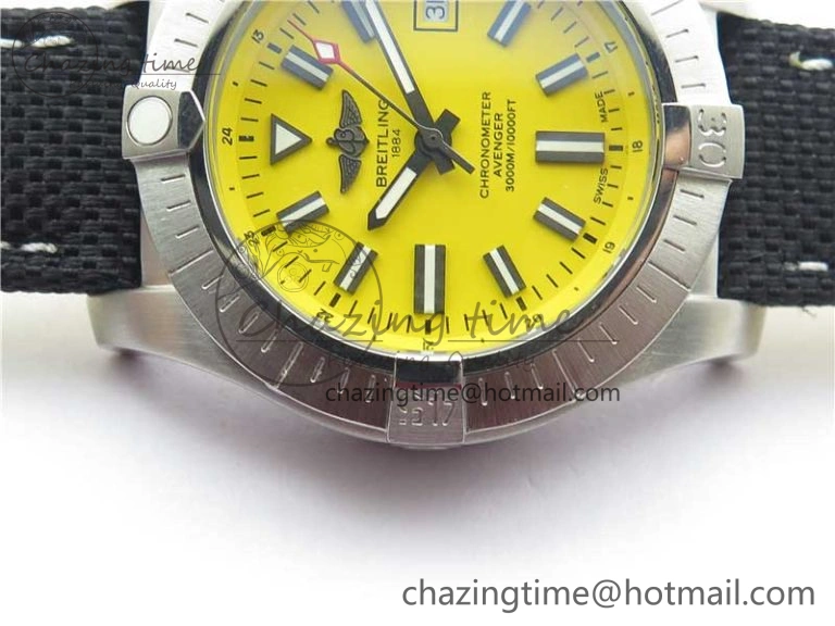 Seawolf 45mm SS B50 1:1 BestEdition SuperLumed Yellow Dial Black Sticks Markers on Black Nylon Strap A2824(SuperThick Crystal)
