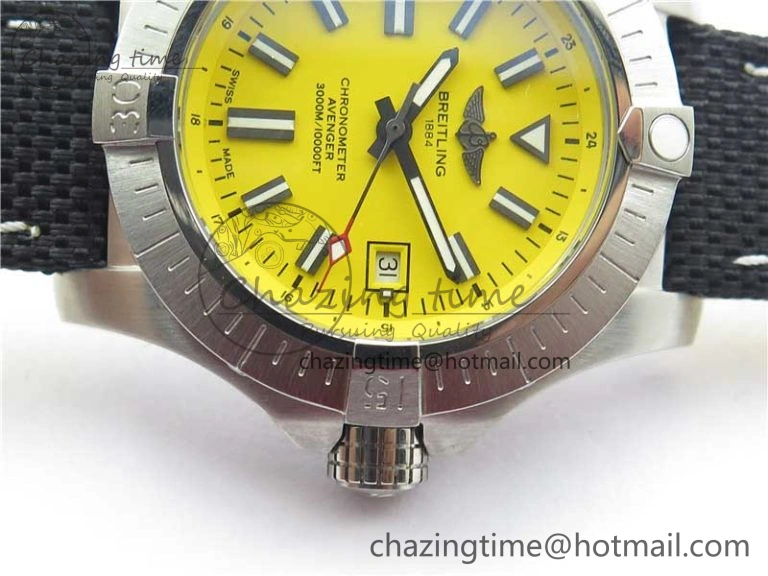 Seawolf 45mm SS B50 1:1 BestEdition SuperLumed Yellow Dial Black Sticks Markers on Black Nylon Strap A2824(SuperThick Crystal)