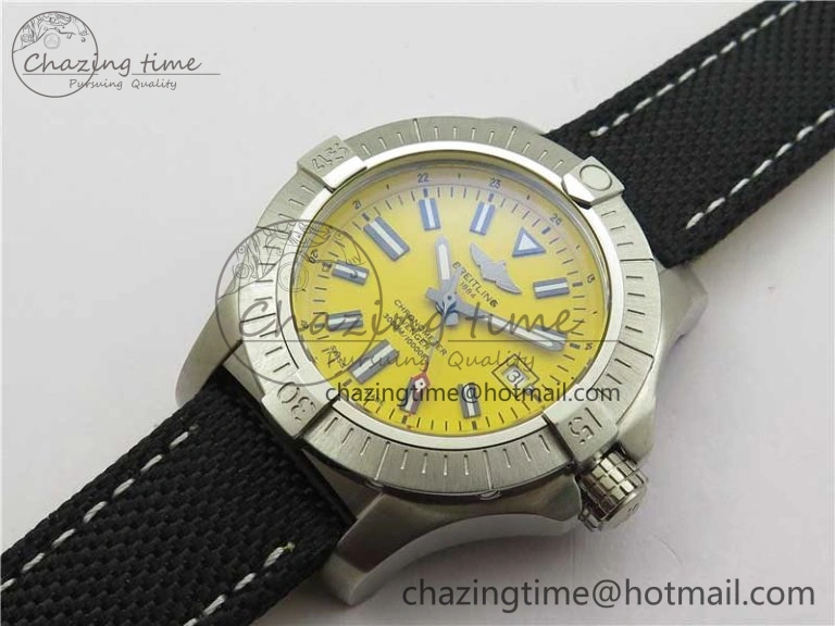 Seawolf 45mm SS B50 1:1 BestEdition SuperLumed Yellow Dial Black Sticks Markers on Black Nylon Strap A2824(SuperThick Crystal)