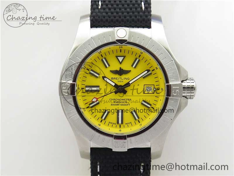 Seawolf 45mm SS B50 1:1 BestEdition SuperLumed Yellow Dial Black Sticks Markers on Black Nylon Strap A2824(SuperThick Crystal)