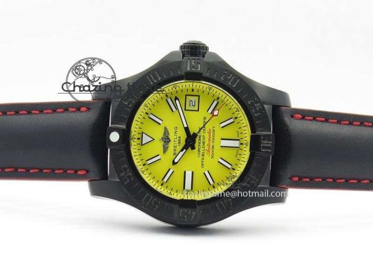 Seawolf DLC Best Edition Superlumed Yellow Dial On Leather Strap A2836 (Super Thick Crystal)
