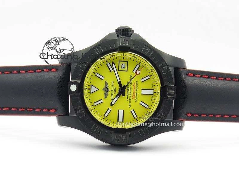 Seawolf DLC Best Edition Superlumed Yellow Dial On Leather Strap A2836 (Super Thick Crystal)