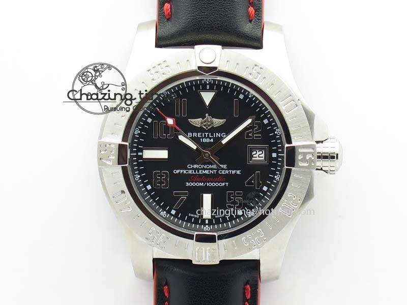 Seawolf SS 1:1 Best Edition Superlumed Black Numeral Dial On Leather Strap A2824