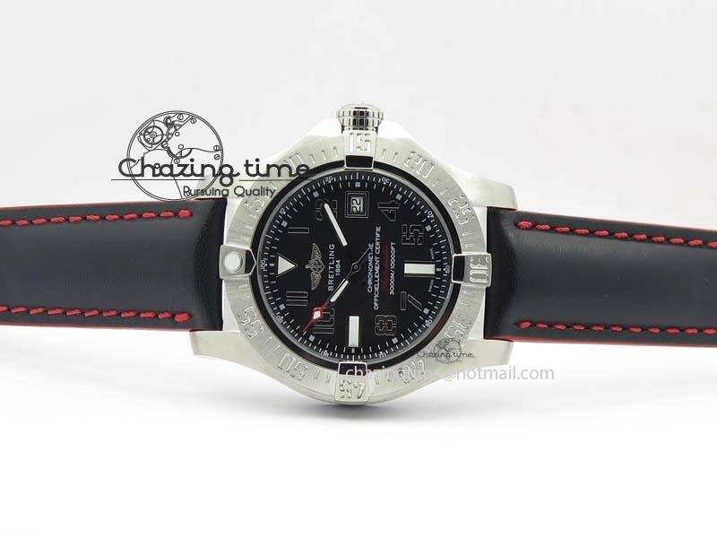 Seawolf SS 1:1 Best Edition Superlumed Black Numeral Dial On Leather Strap A2824