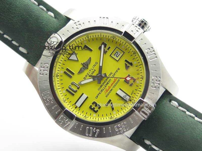 Seawolf SS 1:1 Best Edition Superlumed Yellow Numeral Dial On Leather Strap A2824