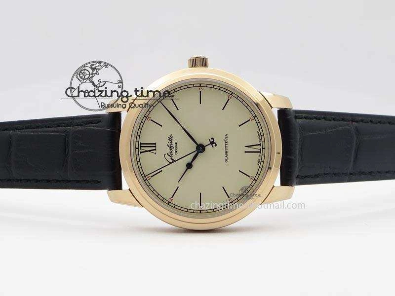 Senator Excellence RG Cream Dial On Black Leather Strap A2824