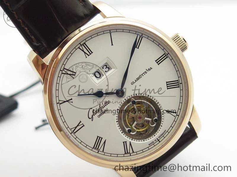 Senator Meissen Tourbillon Double Date RG White Dial On Brown Leather Strap