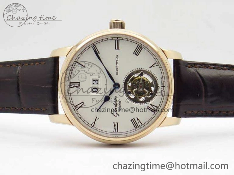 Senator Meissen Tourbillon Double Date RG White Dial On Brown Leather Strap