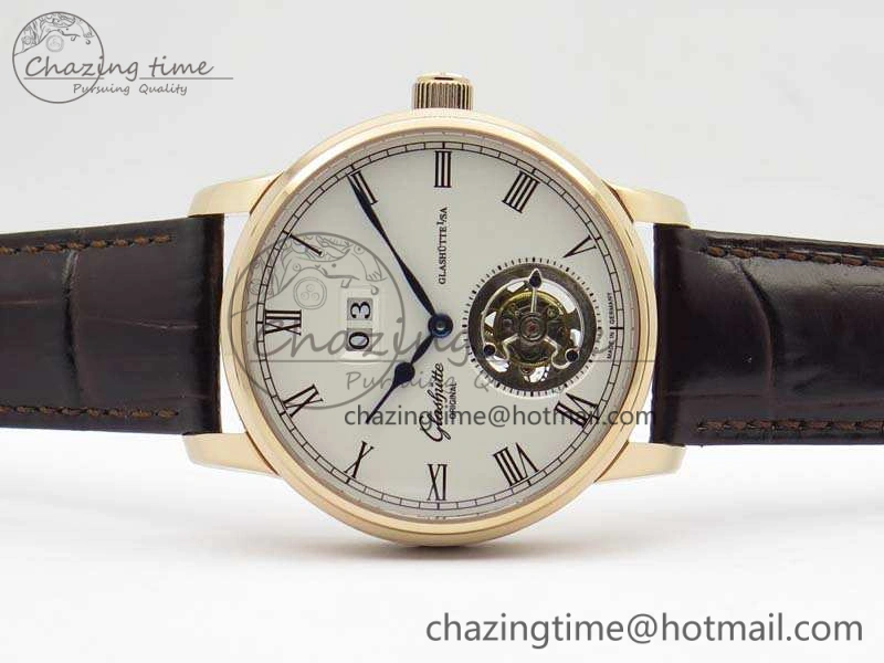Senator Meissen Tourbillon Double Date RG White Dial On Brown Leather Strap