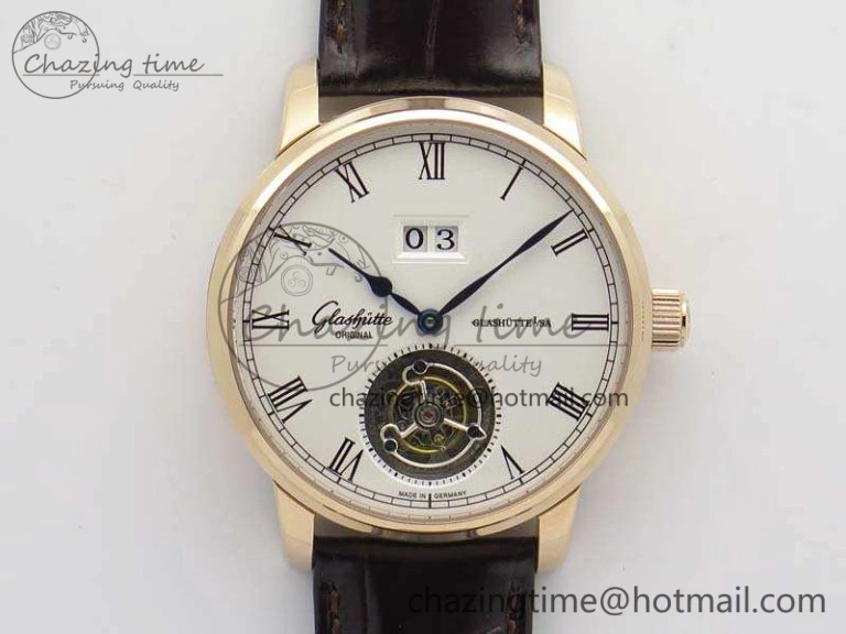 Senator Meissen Tourbillon Double Date RG White Dial On Brown Leather Strap