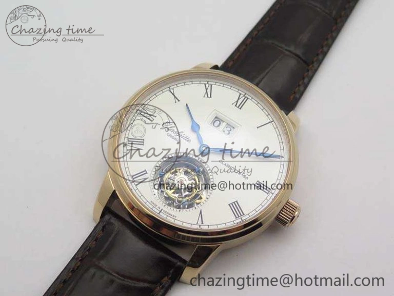 Senator Meissen Tourbillon Double Date RG White Dial On Brown Leather Strap