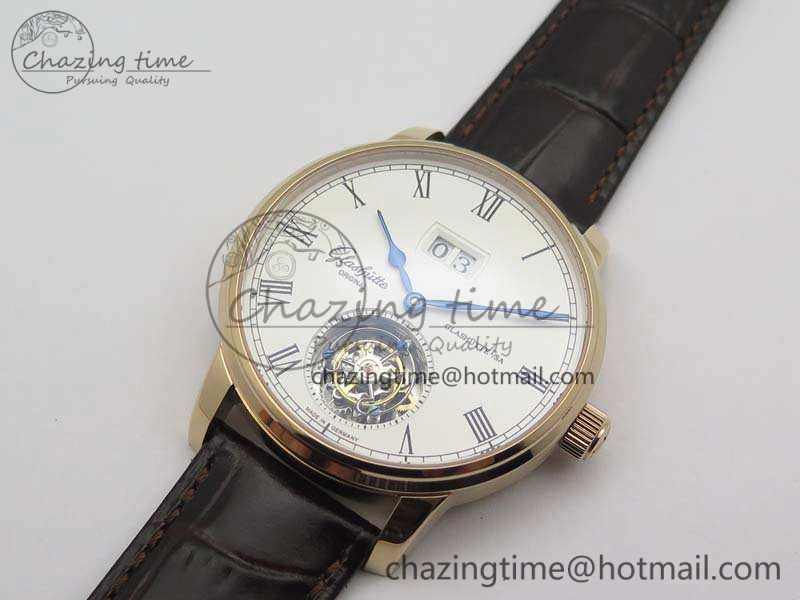 Senator Meissen Tourbillon Double Date RG White Dial On Brown Leather Strap
