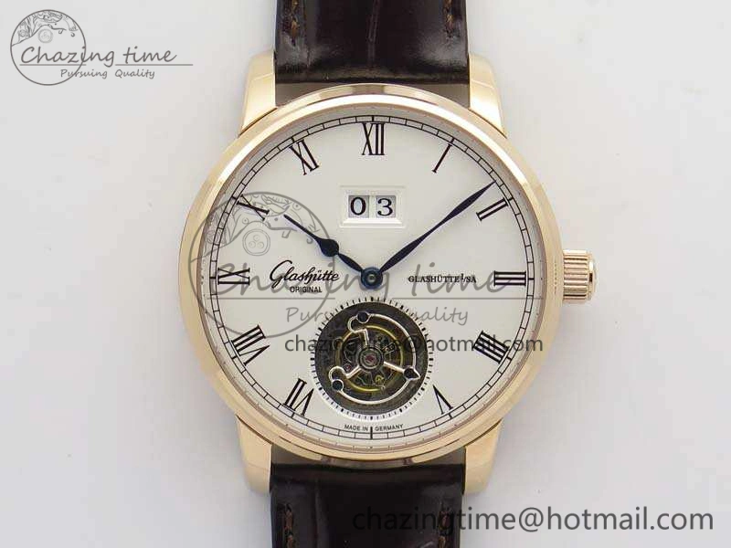 Senator Meissen Tourbillon Double Date RG White Dial On Brown Leather Strap
