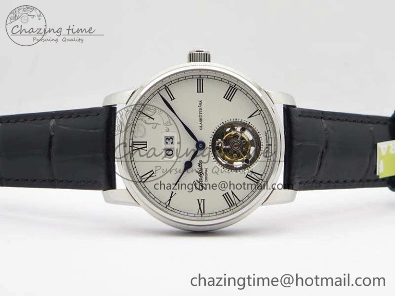 Senator Meissen Tourbillon Double Date SS White Dial On Black Leather Strap