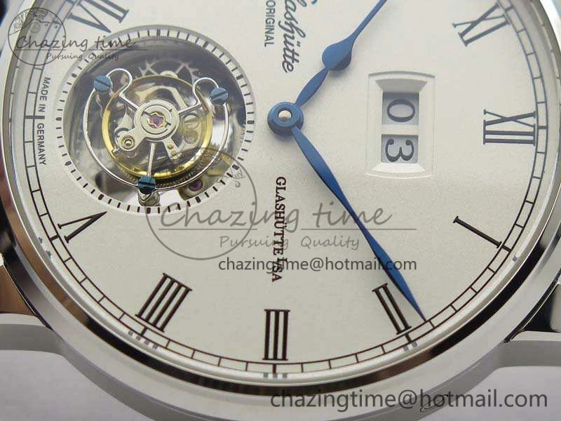 Senator Meissen Tourbillon Double Date SS White Dial On Black Leather Strap