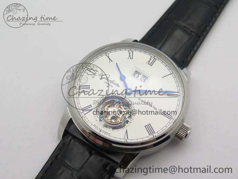 Senator Meissen Tourbillon Double Date SS White Dial On Black Leather Strap
