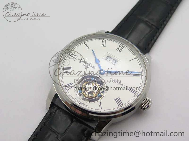 Senator Meissen Tourbillon Double Date SS White Dial On Black Leather Strap