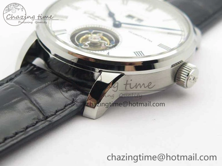Senator Meissen Tourbillon Double Date SS White Dial On Black Leather Strap