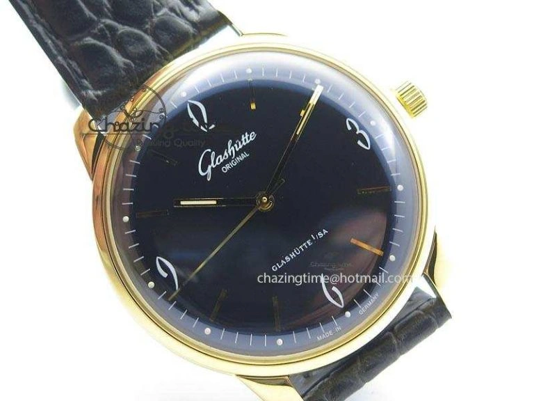 Senator Sixties YG Black Dial On Black Leather Strap A3959
