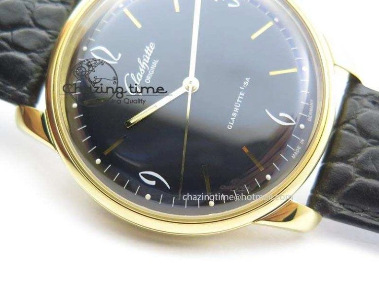 Senator Sixties YG Black Dial On Black Leather Strap A3959