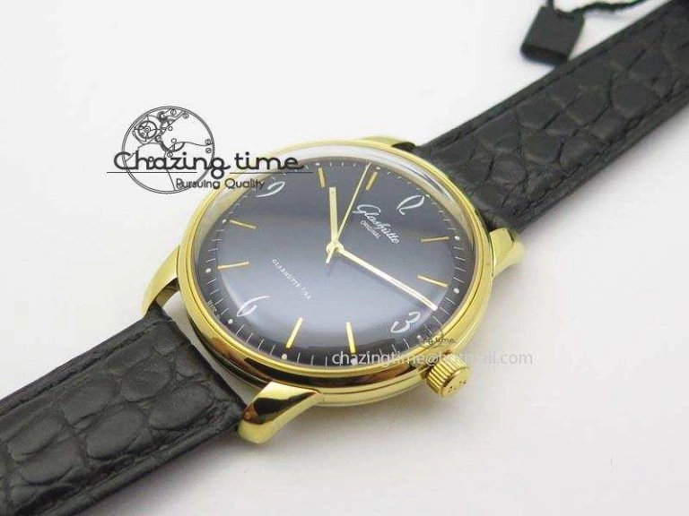 Senator Sixties YG Black Dial On Black Leather Strap A3959