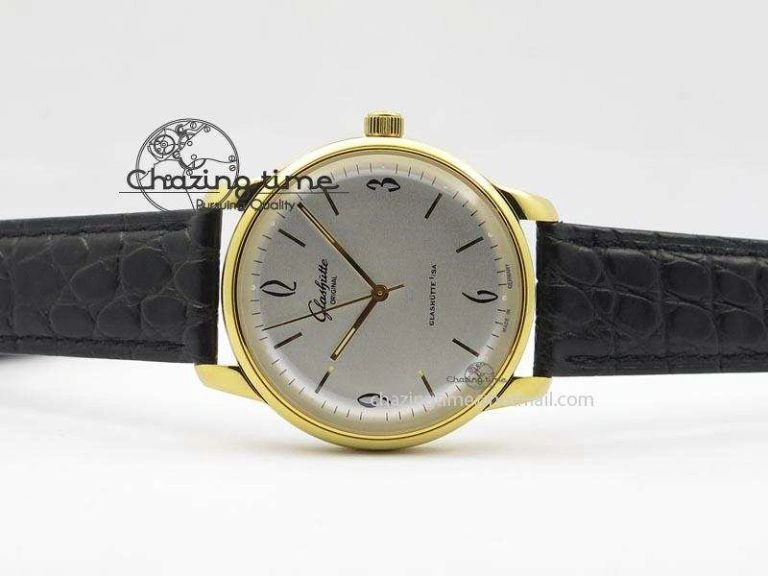 Senator Sixties YG White Dial On Black Leather Strap A3959