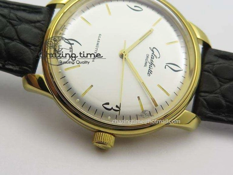 Senator Sixties YG White Dial On Black Leather Strap A3959